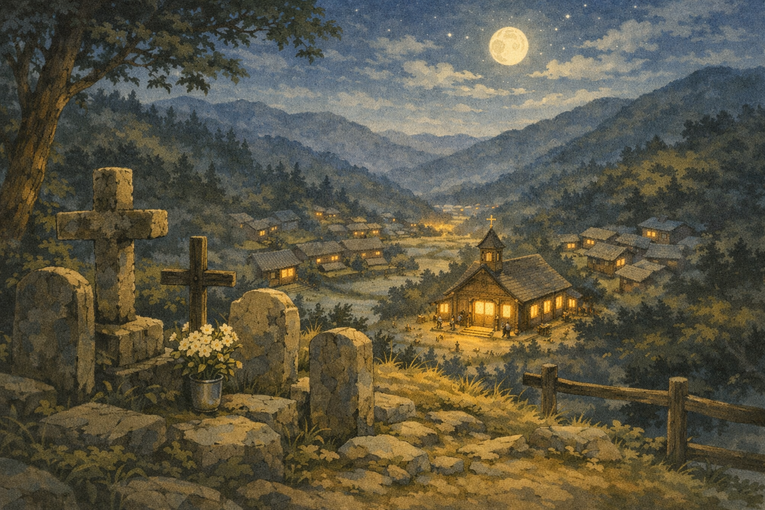 高台から教会を見下ろす風景